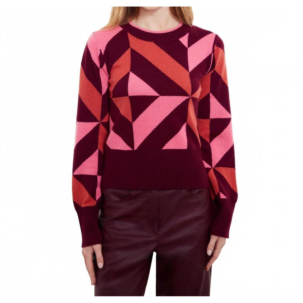 NEW &ISLA gabby geo crew top in barolo multi
